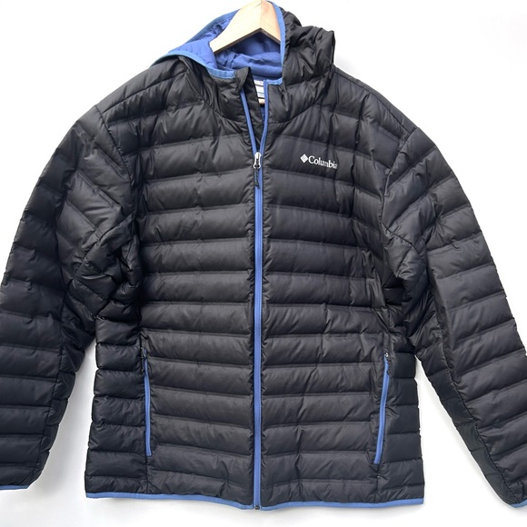 Columbia mens Powder Lite Jacket black with blue trimming - Picture 3 of 11